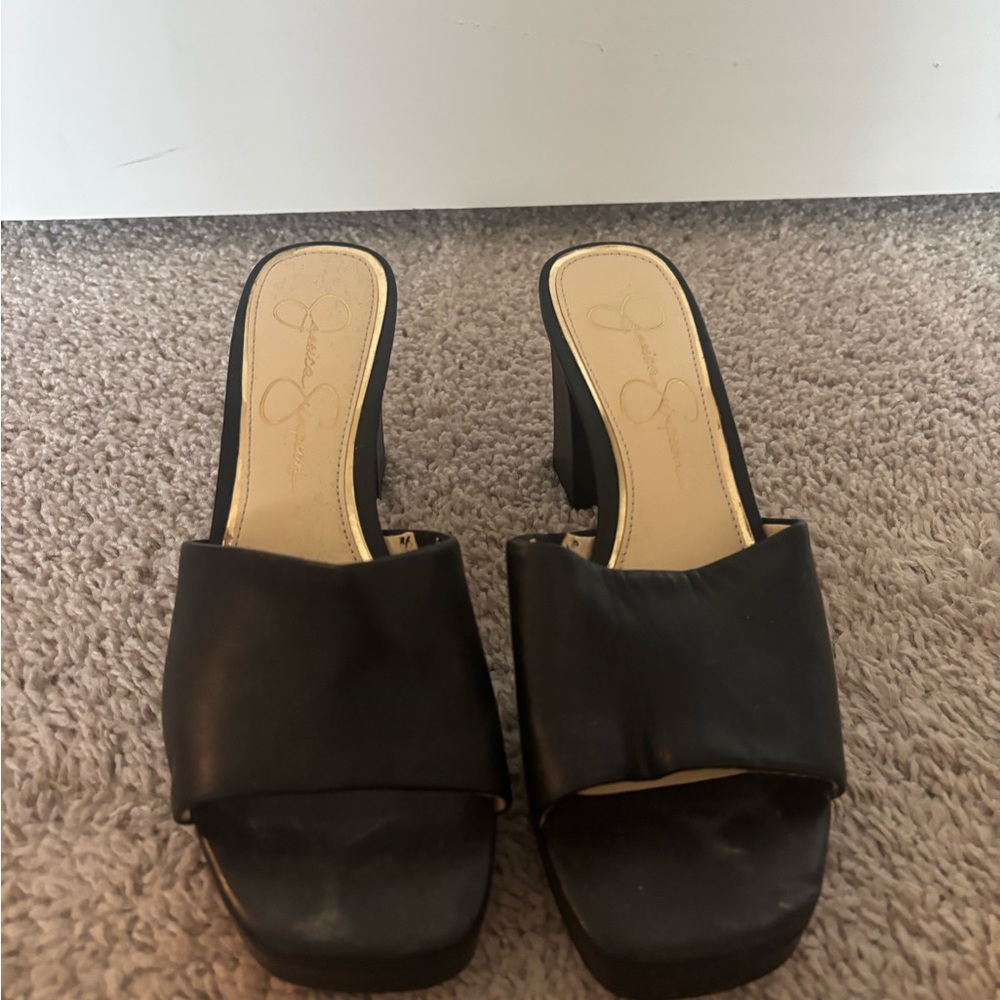 Jessica Simpson Black Leather Mules